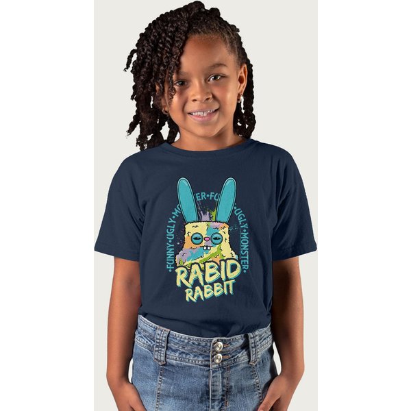 Fuggler Rabid Rabbit Budgie Funny Ugly Monster T-Shirt in Navy | Size: 12-13 Years