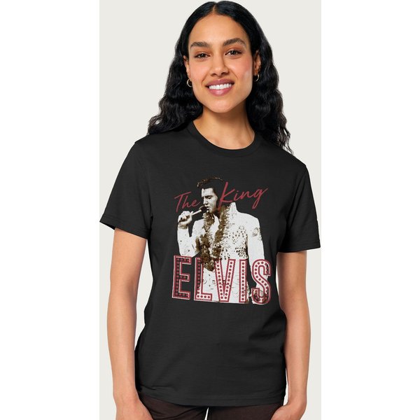 Elvisly Yours Women's Elvis Presley The King Of Rock & Roll Relaxed Fit T-Shirt in Black | Size: Large