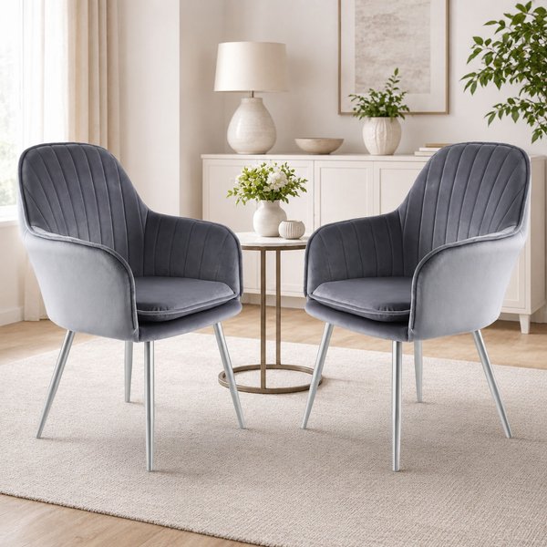 RayGar Genesis Muse Accent Chair In Velvet X 2 - Grey/Silver Legs, Grey