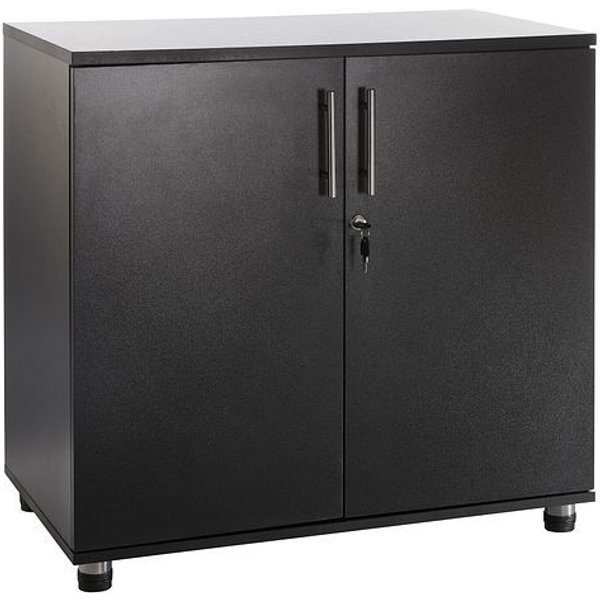 Moderna Wooden Storage Cabinet Lockable 2 Doors 1 Shelf Black 80cm