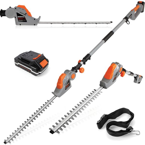 Terratek 20V Cordless Hedge Trimmer 2.4m Long Reach Telescopic Pole Cutter - Battery And Charger Included, Grey