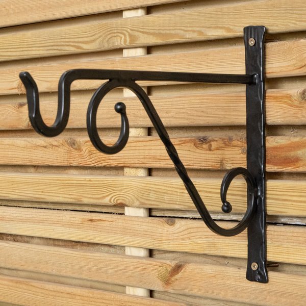 Tom Chambers Heavy Duty Handcrafted Metal 35cm Black Twisted Wall Bracket Hook For Garden Patio Hanging Basket Planter Bird Feeder, Black