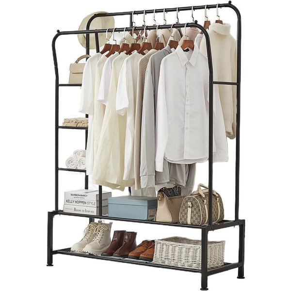 Ricomex House Of Home Clothes Rail Double Hanging Rails, Shoe Racks, Storage Shelves, Heavy Duty 120Kg Capacity, Black