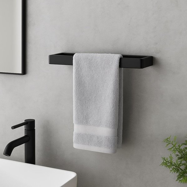 Ricomex Housde Of Home Wall Mounted Rectangle Towel Rail - 30cm Black Stainless Steel, Black