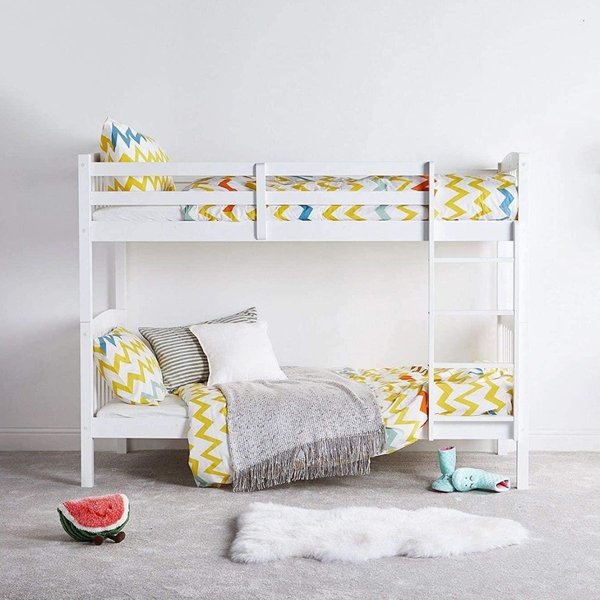KOSY KOALA Wood Bunk Bed Comes With 2 Spring Mattresses For Kids Children Adults in White | Size: Single