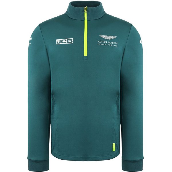 Aston Martin Men's F1 Official Team Long Sleeve Half Zip Up Green Mid Layer | Size: XL
