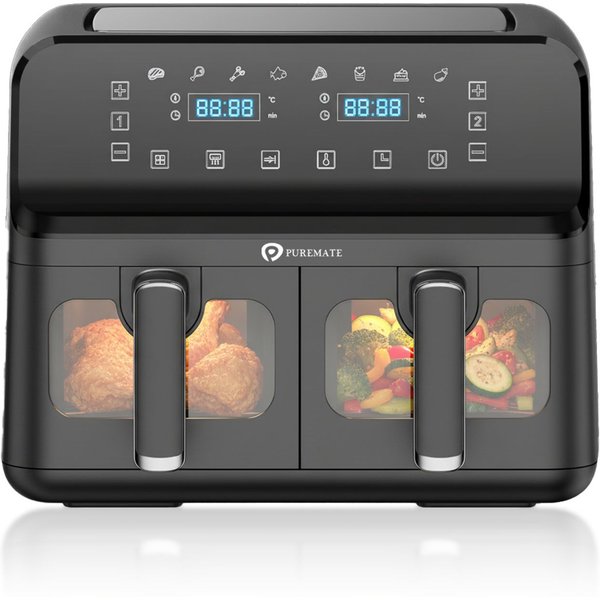 PureMate 9L Dual Air Fryer with Digital Display - Black, Black