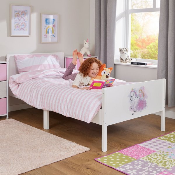 Liberty House Toys Girl's Kids White Single Bed - Princess & Unicorn