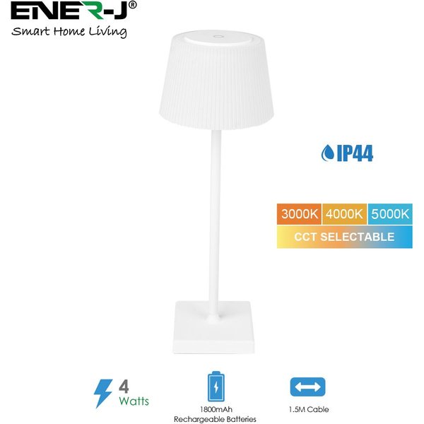 Wireless LED Table Lamp 4W (White Housing), CCT & Dimming, IP44