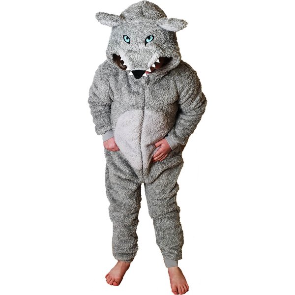 Wunsy Super Soft Fleece Childrens Wolf Onesie Kids All-in-One with Tail in Grey | Size: 10-11 Years
