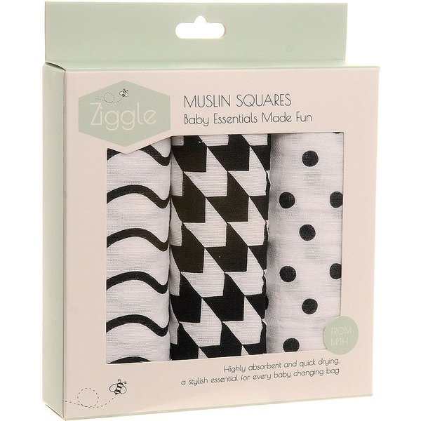 Ziggle Muslin Square 3 Pack - Sensory Black & White