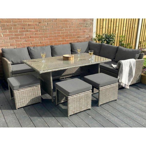 Madefor.Living Knutsford 9 Seat Corner Rattan Dining Set, Grey