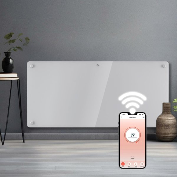 Futura 2000W White Glass Electric Panel Heater Wifi Wall Mounted, White