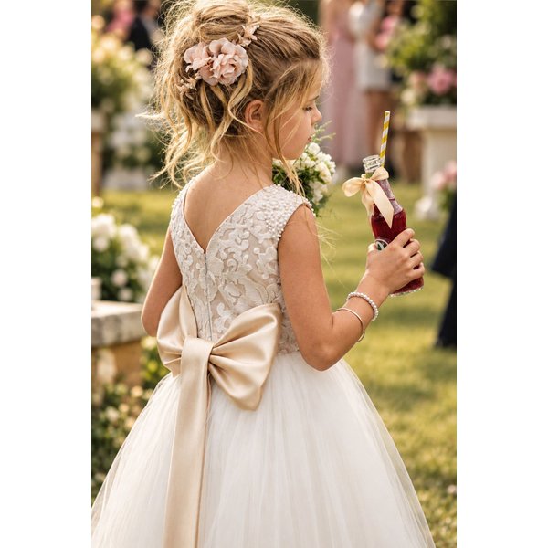 Lilly + Bo Girl's Maryanne in Champagne + Ivory White Skirt - Flower Girl Dress | Size: 9-10 Years