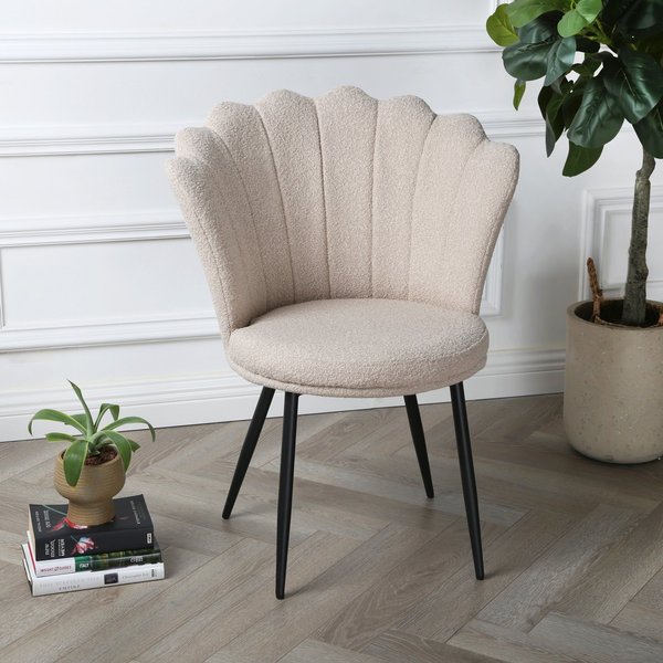 Genesis Freya Accent Chair With Petal Back In Boucle Fabric - Cream, Green