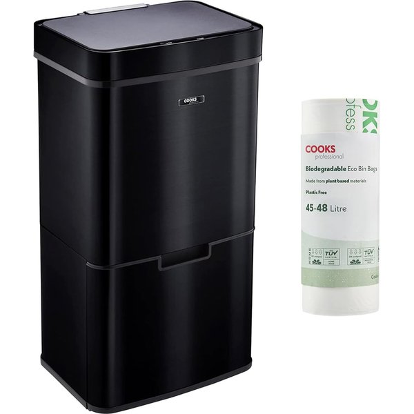 Cooks Professional Recycling Sensor Bin 75L with 25 Biodegradable Bin Bags in Black
