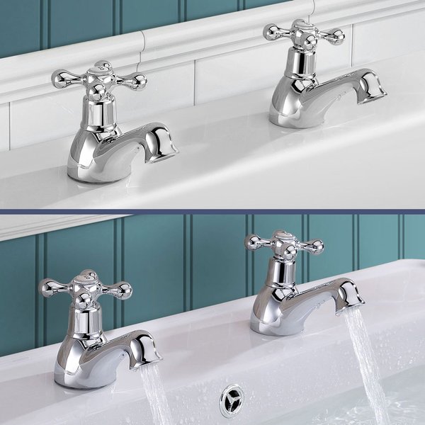 Nes Home Victorian Traditional Chrome Bath Filler with Basin Tap Set, Silver