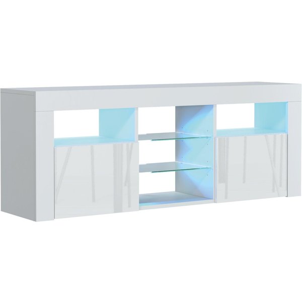 Mex Furniture LTD TV Unit with LED Lighting & Gloss Doors / 145cm in White