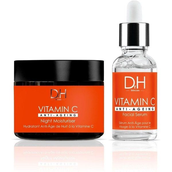 Dr H Women's Anti-Ageing Vitamin C Facial Serum 30ml + Vitamin C Anti-Ageing Night Moisturiser 60ml in White