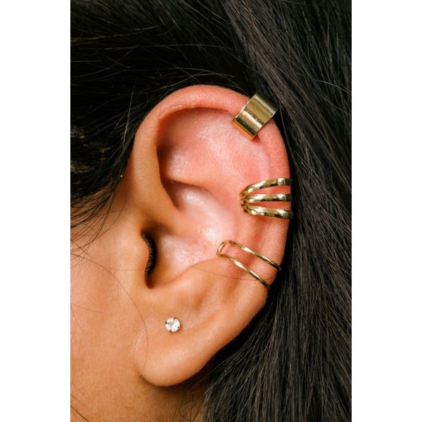 The Colourful Aura Women's Gold Plated 3 Piece Non Piercing Helix Ear Cuff Band