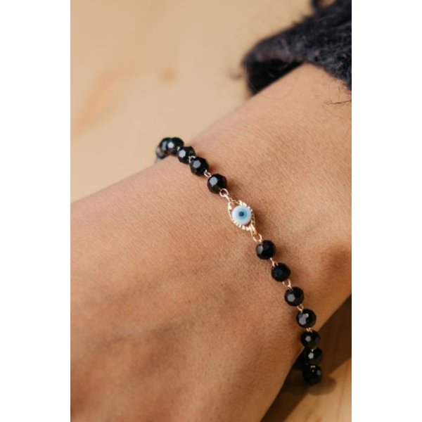 The Colourful Aura Women's Evil Eye Black Beads Indian Mangalsutra Protection Indian Nazaria Bracelet in Gold