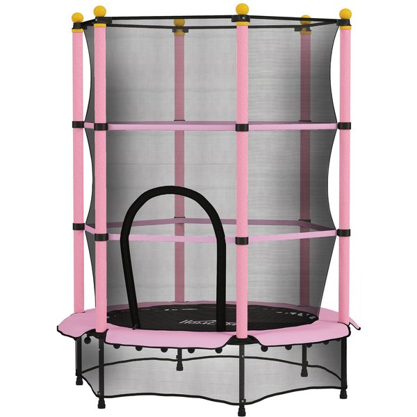 HOMCOM 4.6FT/75 Kids Trampoline with Safety Enclosure, for Ages 3-10 Years in Pink