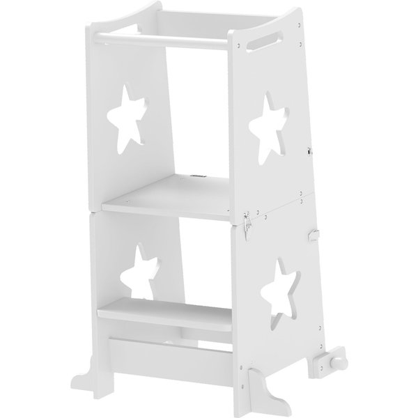AIYAPLAY 2-in-1 Toddler Step Stool with Safety Rail for Kitchen in White | Size: 440mm x 610mm
