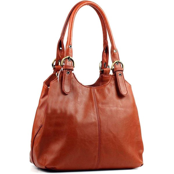 Kitise Women's Tri-Compartments Tote Handbag Shoulder Bag with Detachable Strap in Brown
