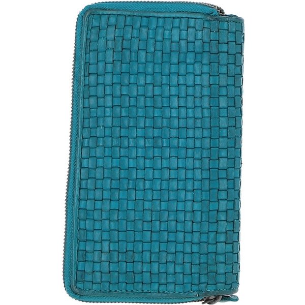 Ashwood Leather Women's 'Grazia Infinita' Woven Leather Vintage Zip Around Large Purse in Turquoise