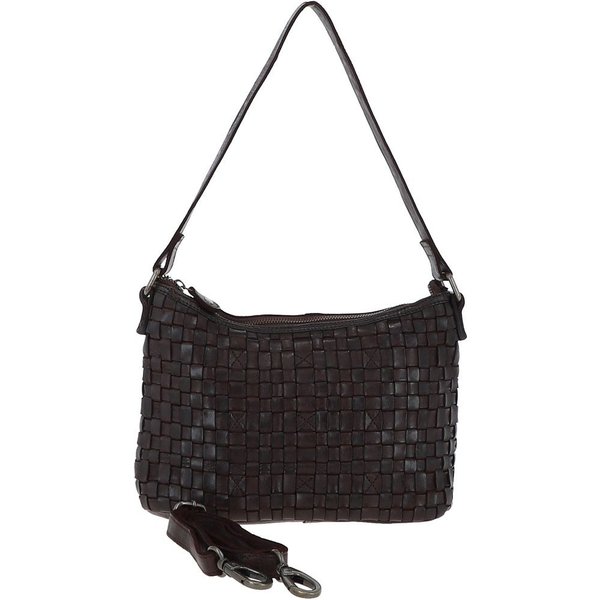 Ashwood Leather Women's 'Incanto Infinito' Vintage Woven Leather Shoulder Bag in Dark Brown