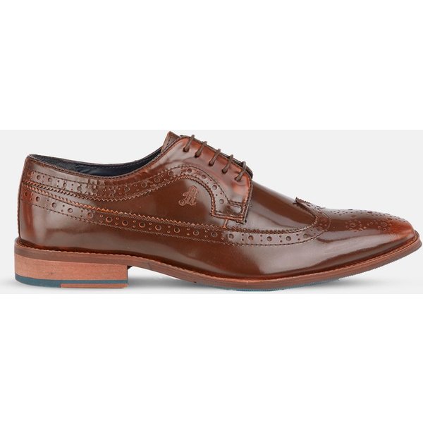 Amen Shoes Men's Dublin Leather Brushed Hi Shine Brogue Shoes in Tan | Size: 10