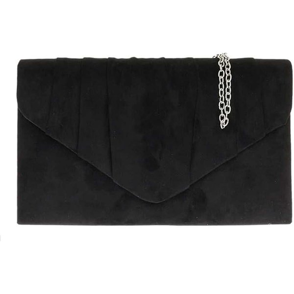 Kitise Women's Elegant Faux Suede Pleated V Shape Evening Clutch Bag in Black