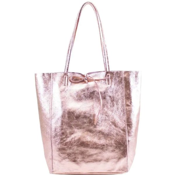 Kitise Women's Large Genuine Italian Soft Leather Tie Closure Tote Bag in Rose Gold