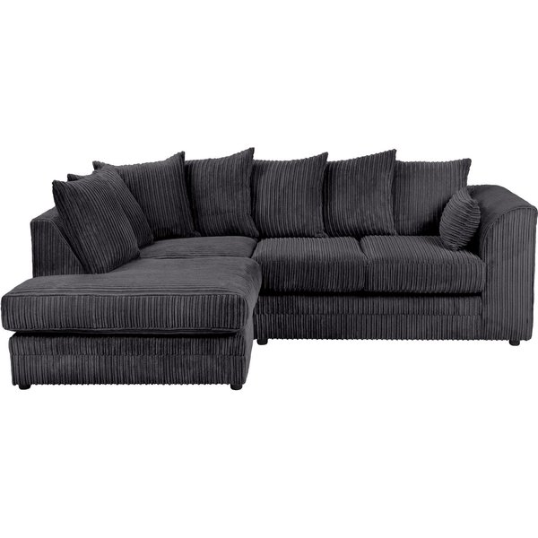 SquareBoxx Lennox Jumbo Cord Corner Sofa Left Hand Facing Chaise in Black