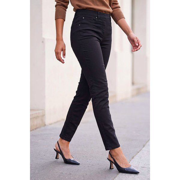 Roman Women's Petite Stretch Denim Elastic Waist Jegging in Black | Size: 10