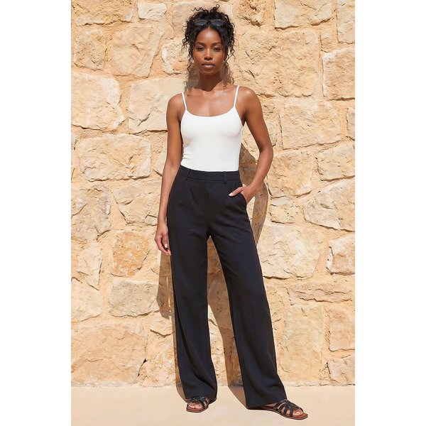 Roman Women's Linen Mix Wide Leg Trousers in Black | Size: 20