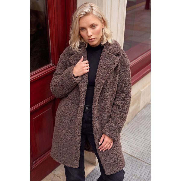 Roman Petite Teddy Longline Coat in Taupe