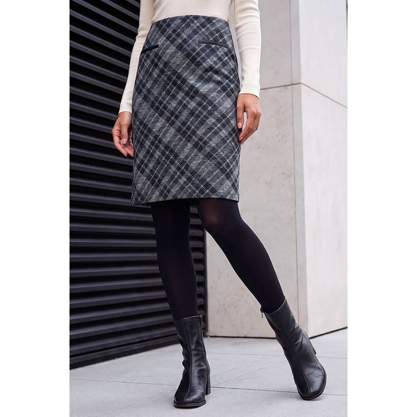 Roman Women's Check Print Pencil Skirt - Dark Grey