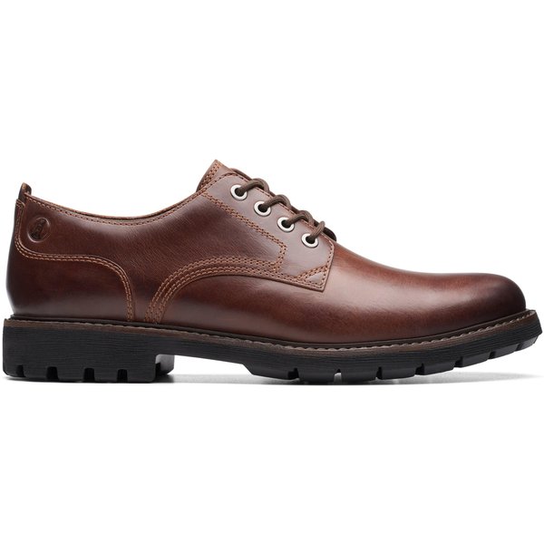 Clarks Men's Batcombe Tie Dark Tan Leather Derby Shoes, Lace Up in Brown | Size: 6.5-Standard Fit