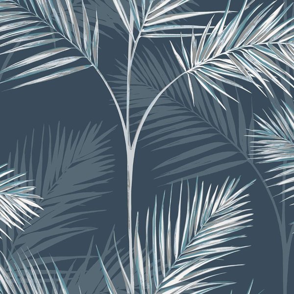 Fine Décor South Beach Palm Leaf Wallpaper in Navy