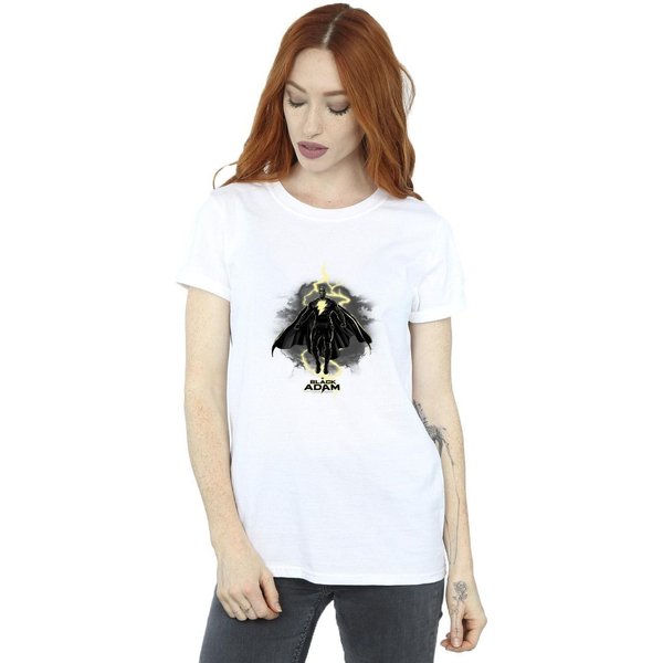 DC Comics Women's Black Adam Hovering Bolt Cotton Boyfriend T-Shirt in White | Size: 2XL