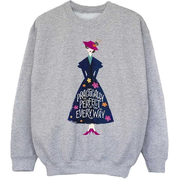 Mary Poppins Girl's Practically Perfect In Every Way Standing Sweatshirt in Grey | Size: 12-13 Years