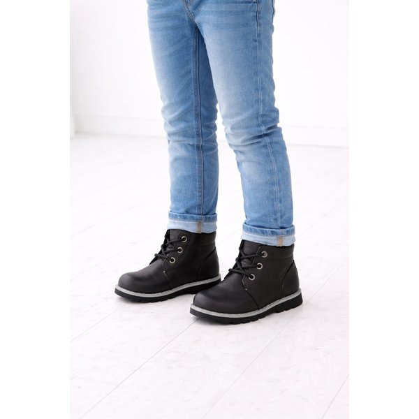 ABSOLUTE FOOTWEAR Boy's Childrens Lace Up Faux Leather Winter Walking Ankle Boots Booties in Black | Size: Infant 12