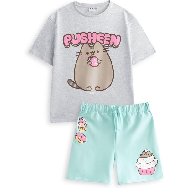 Pusheen Girl's Kids T-Shirt & Shorts Set (Grey) in Grey | Size: 11-12 Years