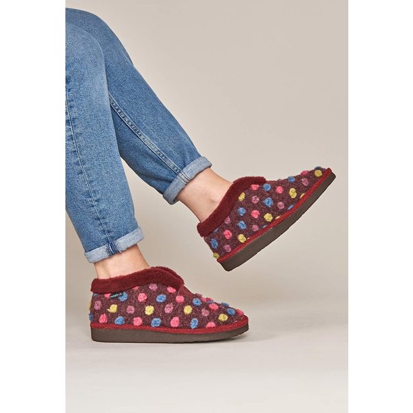 Moshulu Women's 'Bo' Short Spotty Bootie Slippers in Dark Red | Size: 6.5
