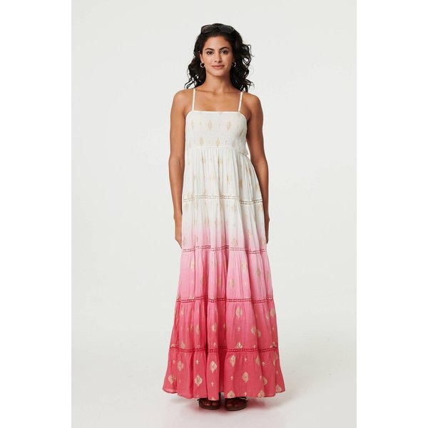 Izabel London Women's Ombre Print Tiered Sleeveless Maxi Dress in Pink | Size: 12