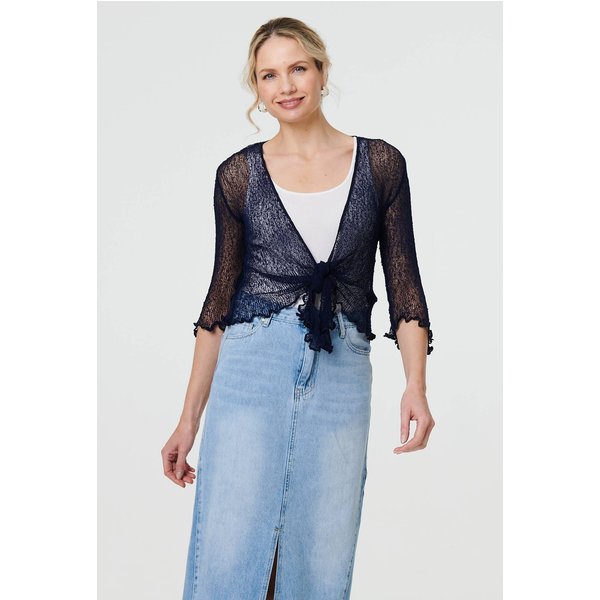 Izabel London Women's Sheer 3/4 Sleeve Open Front Cardigan in Blue