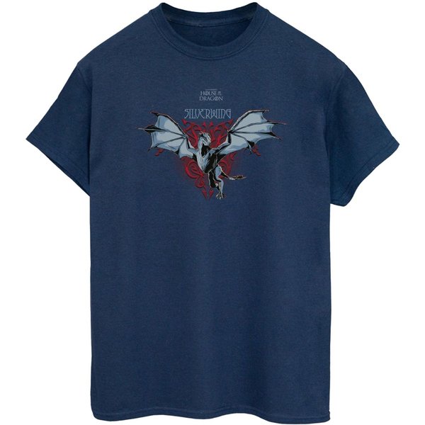 House Of The Dragon Women's Silverwing Dragon Cotton Boyfriend T-Shirt in Navy | Size: 2XL