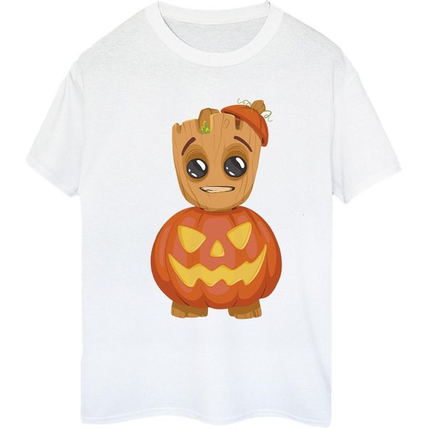 I Am Groot Women's Groot Pumpkin Cotton Boyfriend T-Shirt in White | Size: Small
