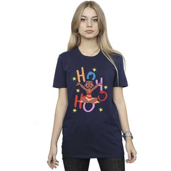 Moana Women's Ho Ho Ho Cotton Boyfriend T-Shirt in Navy | Size: 3XL